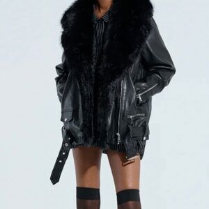 ON THE GO FUR TRIM OVERSIZED MOTO BIKER JACKET L XL